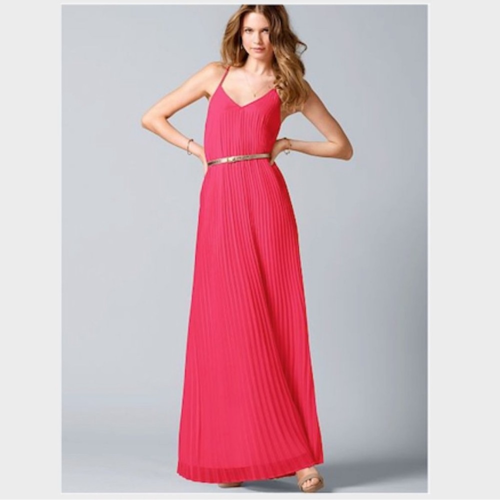 Victoria's Secret knife-pleat Maxi Dress, Neon Pink/Coral, Women's Size Medium